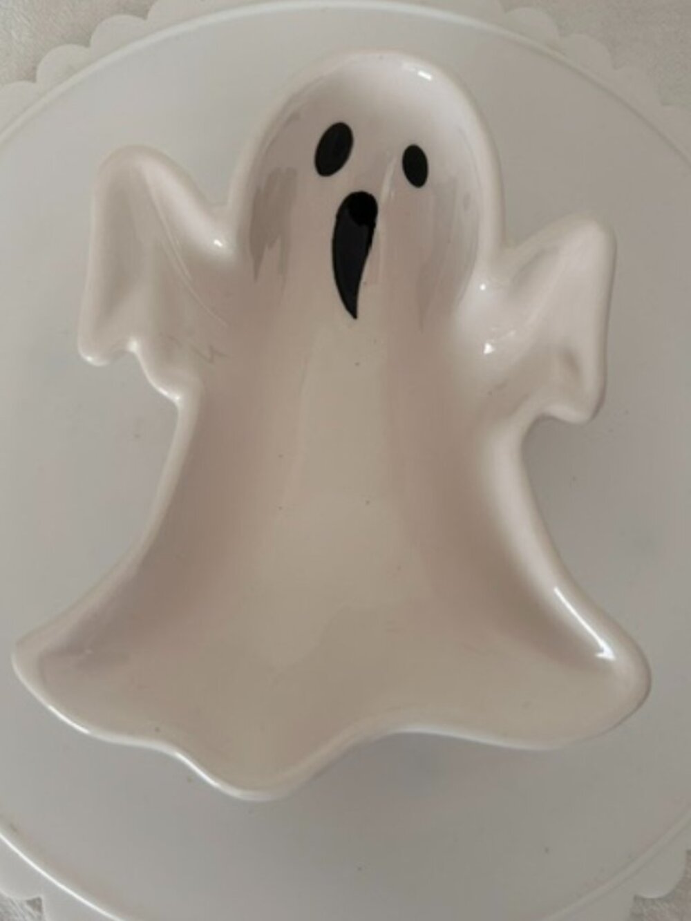 Ceramic White Ghost Halloween Candy Dish Bowl UNUSED
